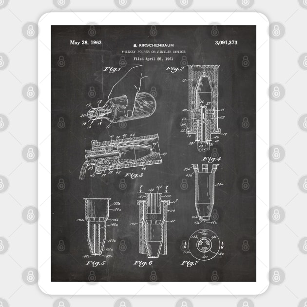 Whisky Pourer Patent - Whisky Art - Black Chalkboard Sticker by patentpress